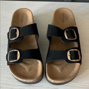 TOP Moda Black Sandals with Gold Buckles size 10